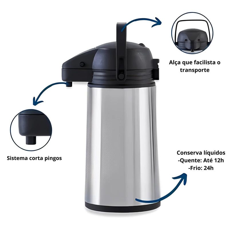 Garrafa Térmica Inox Exclusiva 1,9 Lt Água Café